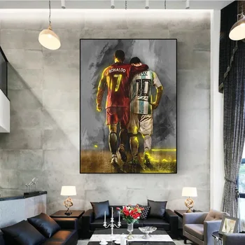 Fodbold Fodbold Stjerne Plakater Og Prints Nordiske Ronaldo, Messi Portræt, Tegning, Maleri Graffiti Lærred Billede Med Hjem Indretning