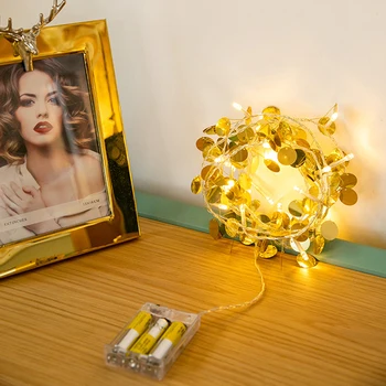 LED Guld Runde Lampe String Bryllup Ferie Værelse Dekoration Batteri Box String Lys Varmt Hvidt Lys String