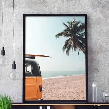 Nordisk Plakater Pineapple Beach Surfing Palm Tree Ferie Fritid Lærred Maleri Landskab Plakat Til Boligindretning