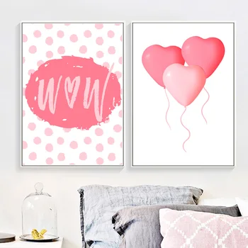 Pink Kiss Hjerte Ballon Væg Kunst, Lærred Maleri Pige Værelse Nordiske Plakater Og Prints Væg Billeder For Stue Pige Soveværelse