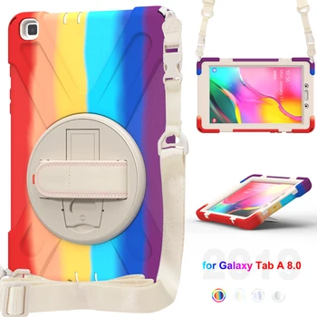 Stødsikkert etui til Samsung Galaxy Tab Et 8,0 2019 Børn Tilfælde Roterende Silikone etui med skulderrem til Samsung Tab 8.0