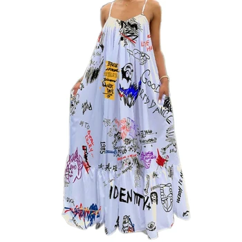 2021 sommer Mode nye kvinders klædedragt Sexet seler Backless Sjove print design-Lang kjole