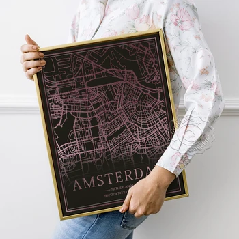 Verden Turist I Byen, Plakat, Amsterdam Nederlandene Mørk Baggrund Kort Væggen Billedet, Personlig Art Prints Baggrund Indretning