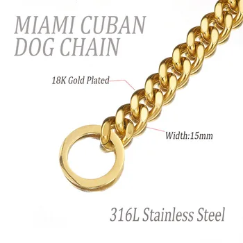 Fuldsvejset Guld Hund Krave Kæde I Rustfrit Stål Cubanske Link Halskæde Mellemstore Og Store Hunde Amerikansk Pitbull Tyske Shepherd
