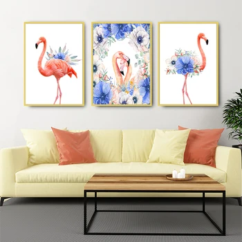 Lærred Maleri Romantisk Blå Blomst Flamingo Kærlighed Væg Kunst, Billeder Nordiske Plakater Udskriver Soveværelser Hjem Dekoration