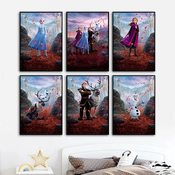Disney Lærred Maleri Moive Væg Kunst, Plakater Og Prints Anna Elsa Tegneserie Billeder For Piger Soveværelse Dekoration Fødselsdag Gaver