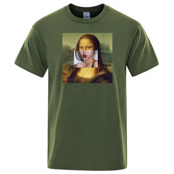 Mærke Tøj Mona Lisa Sjove Lollipop Læber Mænd T-Shirt 2019 Sommeren Afslappet Bomuld T-Shirts, Hip Hop Toppe Harajuku Herre T-Shirt