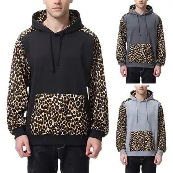 Efterår og Vinter Mænds Brand langærmet Trøjer Træningsdragt Leopard farve matchende Hætte Sweatshirt Mænd Slank Jakke Mode Frakke