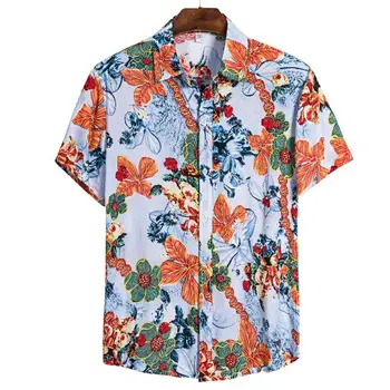 Mænd Kort Ærme Revers Printet Skjorte TropicalFloral Print Skjorte Afslappet Sommer Hawaiian Ferie Camisa Toppe