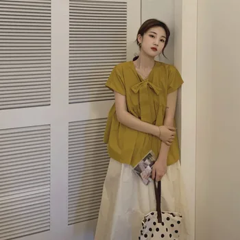 Bue kortærmet Skjorte Kvinder, Design Forstand Sommeren 2021 Ny koreansk Stil Løs Blid Baby Skjorte Top