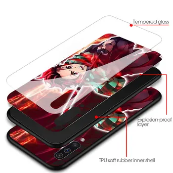 Hærdet Glas Phone Case for Samsung Galaxy A21S A50 A70 A51 A71 A10, A20 A30 A40 A01 M31 M51 Coque Animationsfilm Demon Slayer