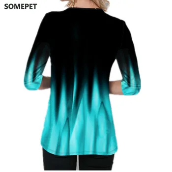 Nye Forårs Toppe 4XL 5XL Overdimensionerede Kvinder Bluser 3D Gradient Print på Tværs af V-Hals Løs Plus Size Shirt, Toppe, Mode Tøj