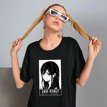 VIP HJN Trist Piger Japansk Anime Søde Pige Trykte T-Shirt Kvinder Korte Ærmer Bomuld Fashion Tee Toppe