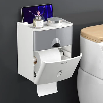Toiletpapirholder Vandtæt Vægbeslag Hylde Toilet Papir I En Skuffe Rulle Køkkenrulle Holder Tilfælde Rør Storage Box Skuffe