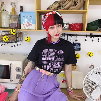 Kvinder T-shirts koreansk Stil Sort Oversize Dropshipping Hip Hop Toppe Harajuku Vintage Æstetiske Gotiske Grafisk Punk Tøj