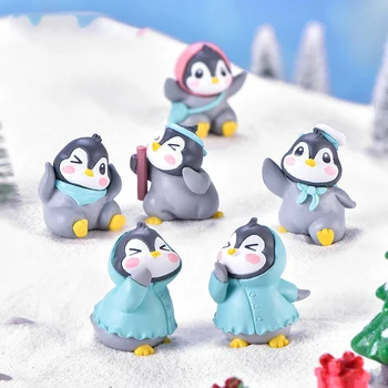 6stk Interessant Penguin Miniature Dukke Bonsai Dekoration Sne Landskabspleje Tilbehør Mini Plast Håndværk Pynt