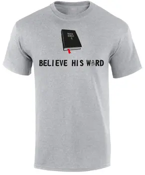 Fashion Design Gratis Fragt Tror Hans Ord, Bibelen Bøn, Tro på Jesus Kristus Religiøse Mænd er T-Shirt Print, Rund Hals Mand