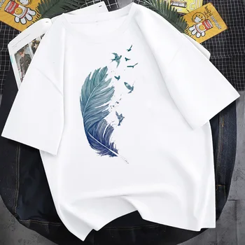 T-Shirts Top for Kvinder Akvarel Fjer Fugl Tegnefilm 90'erne Casual Print Dame Dame Grafisk T-Shirt Damer Kvindelige Tee T-Shirt