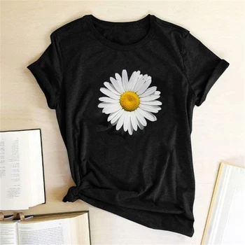 Daisy Udskrivning Blomster T-shirts Kvinder Sommeren Afslappet T-Shirt til Kvinder Bomuld Crew Neck t-Shirt Enkel Kvindelige Camisas Mujer