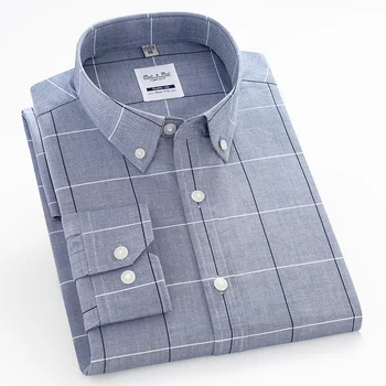 Mænds Afslappet Plaid Ternet Oxford Bomuld Skjorter Enkelt Patch Lomme med Lange Ærmer Standard-fit-Knappen-krave Gingham Shirt