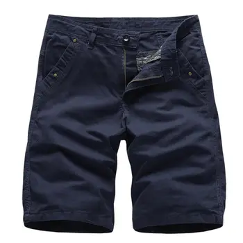 70% Hot Salg Mænd Casual Shorts Solid Farve Multi Lommer Midt Stige Knæet-længde Straight Bukser til Arbejde