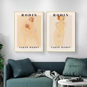 Auguste Rodin Nøgen Kvinde Nordisk Plakat Abstrakt Linje Lærred Maleri og Udskriver Moderne Kunst på væggene Billeder Stue Home Decor