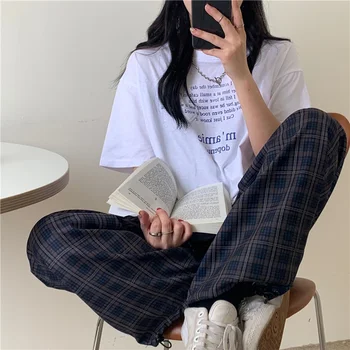 YTX376 Studerende koreanske version løs 2021 nye sommer vilde net red hot blå kortærmet T-shirt til kvinder
