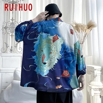 RUIHUO Japan Style Kimono Mænd Tøj 2021 Mode Summer Harajuku Kimono Cardigan koreansk Mode Herre Shirt Kort Ærme 3XL
