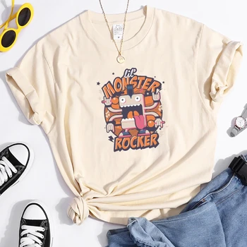 Monster Rocker Udskrivning Kvindelige T-Shirt Enkelhed O-Neck T-Shirts, Cool Åndbar Tshirt Sommeren Løs Bomuld Womans T-Shirts