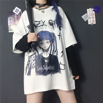 Cool Funny Sommer Dame Kpop T-Shirts Black Harajuku Tshirt Streetwear Tegnefilm Ladies Løs Pige Japan Toppe Casual Amin Tshirt