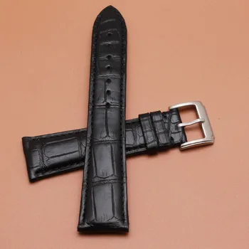 Clearance Krokodille Læder Watchbands sort med Sort linje syet for mænd timer i træk end 22mm spænde 18mm mode stil