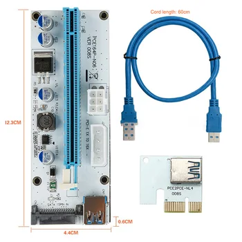 PCI-E 1X til 16X Extender Kort Kabel-USB3.0 PCI-E Riser-Adapter-Kort med LED-Indikator for Bundkort med 1X/2X/4X/8X/16X Slot