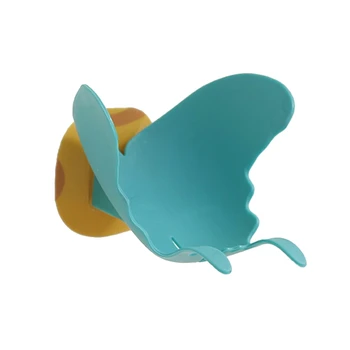 Q0KF Kreative Sommerfugl Form Soap Box Selvklæbende Badeværelse Hængende Holder med Kroge Skuffe Afløbsbakke Køkken Arrangør Hylde
