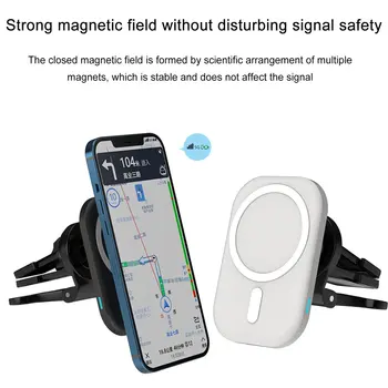Trådløse Oplader, Bil Magnetiske Beslag Multi-beskyttelse Cool LED-Lys Innovative Hale Klemme holder Til IPhone 12