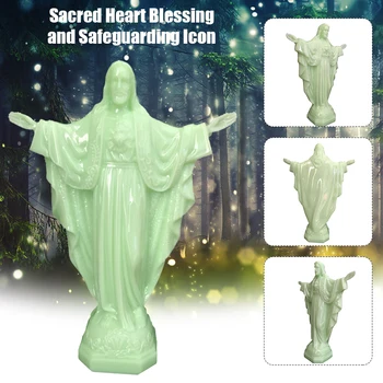 Det evige Lys Jesus Lysende Desktop Religion PVC-Statue Gave Til Familie 13.5x4.9x18cm Have Dekoration Udendørs Tilbehør