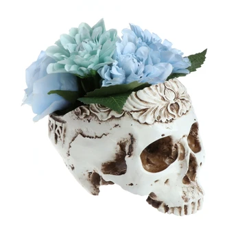 Harpiks Gotiske Skull Hoved Flower Pot Planter Container Hjem Bar Ornament Indretning