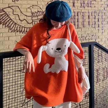Løs Søde Orange Teens T-Shirt Japan Oversize Femme Harajuku High Street Toppe Casual Studerende Gotiske Sjov Hund Tshirt Kvindelige