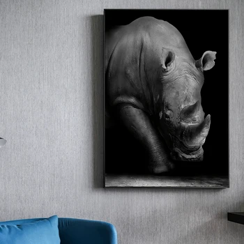 Rhino Plakat og Print på Lærred Maleri Vilde Dyr Kunst på væggene Billede Nordiske Sort Og Hvid Stue boligindretning