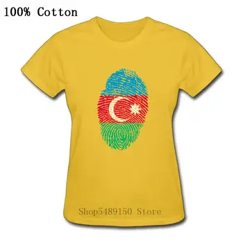 2019 Aserbajdsjan Fingeraftryk Kvinder T-Shirt Land Flag, Tøj, Familie, Fest, T-Shirts Trøjer Nation Team T-Shirt I Bomuld T-Shirt