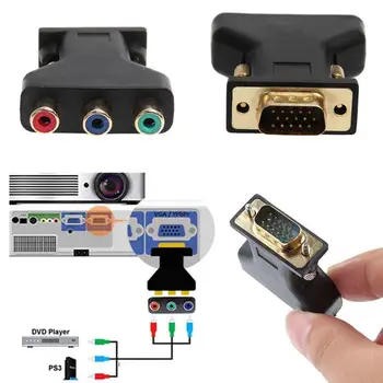 VGA-til-3 RCA-RGB Video Kvindelige Til HD-15-Bens VGA-Style Converter Adapter Komponent Connecter Plug Mandlige Jack Video U0F1