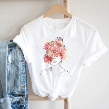 Akvarel Blomst Kawaii Kvinder kortærmet Sommer Tøj 90'erne Mode Tøj Print Tshirt Kvindelige Tee Top Grafisk T-shirt