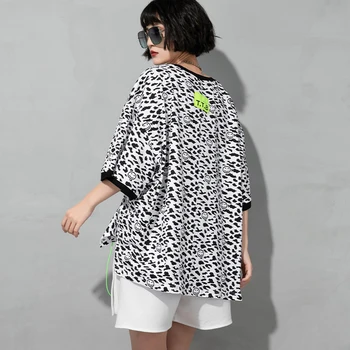 Johnature Sommeren Nye Leopard Print Kvinder T-Shirts 2021 Mode Afslappet Rynkning Løs Half Sleeve Kvinde 3 Farver Toppe