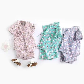 Nyfødte Japansk Baby Kimono Træningsdragt Tegnefilm Bukser+toppe Børn Dreng Print Bomuld Piger Kids Tøj Sæt Barn Spædbarn Tøj