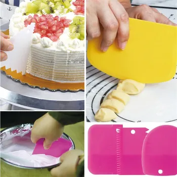 3PCS/Set Cake Cutter Pålægsmaskine Spatel til Kage Creme Skraber Pastaagtige Kuttere Skraber Uregelmæssige Tænder Kant DIY Jævnere
