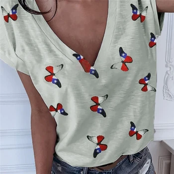 XS-2XL Overdimensionerede Korte Ærmer V-Hals Kvinder Butterfly Trykte T-Shirt Afslappet Løse Toppe Sommer t-Shirt Til Kvinder Tøj