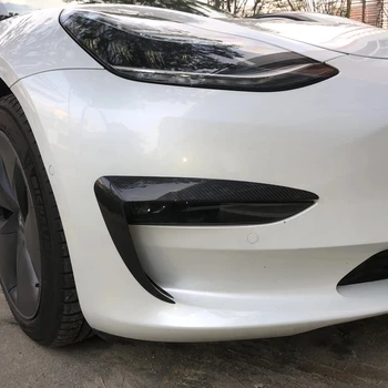 2STK Bil Styling Rigtig Tør kulfiber Front Kofanger Splitter Lip Spoiler Kit Air Kniv Form For Tesla Model3 Model 3 2018-2019