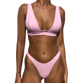 Sexede Bikinier Kvinder Push Up To Stykke Ensfarvet Polstret Bh High Cut G-Streng Badetøj, Bikini Sæt Sommer Strandtøj