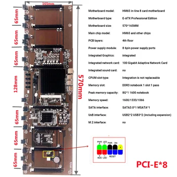 Bundkortet HM65+847 Integreret CPU BTC Minging Maskine 8 Kreditkort Slots DDR3 Hukommelse Bundkort Til Rx580 1660 2070 3090