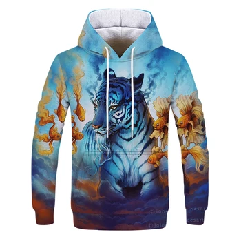 Mode Efteråret Hoodie Premium tigerskind 3D-Print Mænds Sweatshirt Unisex Pullover Casual Jakke Forældre-Barn-Hooded Sweater