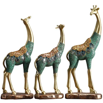 Kinesiske Fengshui Hånd Malet Giraf Harpiks Ornamenter Hjem I Stuen Tabel Figurer Håndværk Office Desktop Statuer Dekoration